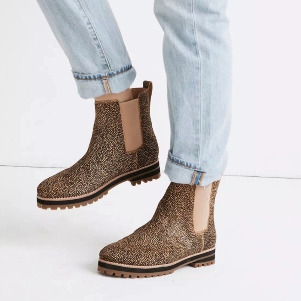 Madewell The Ivy Mini Dot Calf Hair Spotted Chelsea Ankle Boot size 8